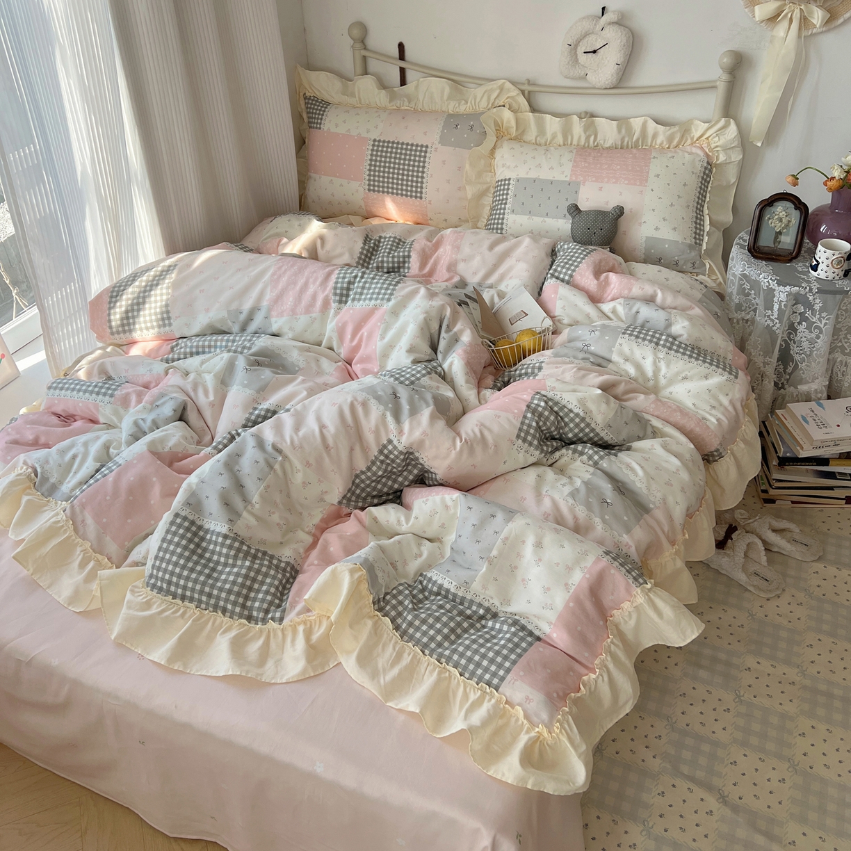 91家纺网 家纺一手货源 找家纺 （总）桃喜 2026新款韩式全棉纯棉花边款四件套 会员-3