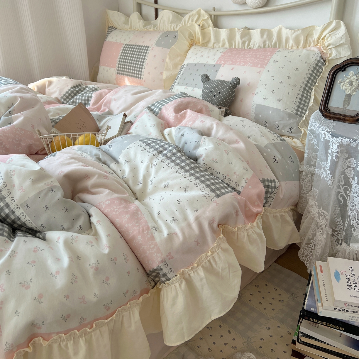 91家纺网 家纺一手货源 找家纺 （总）桃喜 2026新款韩式全棉纯棉花边款四件套 会员-3