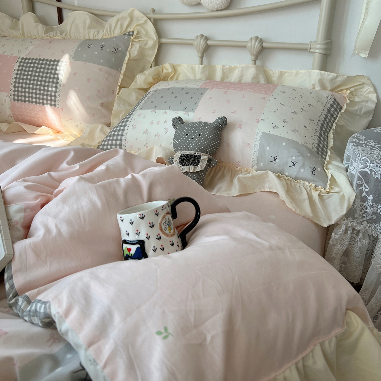 91家纺网 家纺一手货源 找家纺 （总）桃喜 2026新款韩式全棉纯棉花边款四件套 会员-3