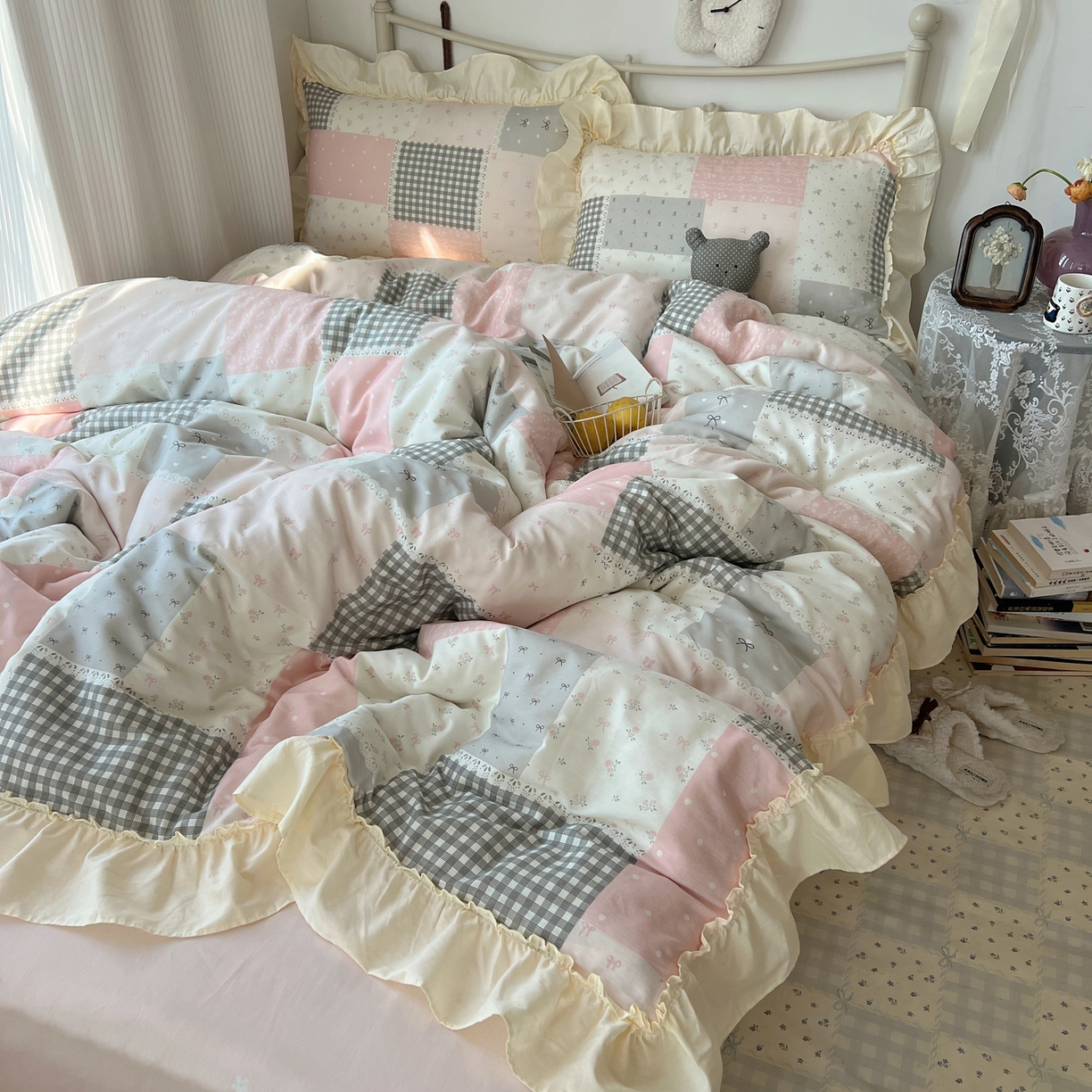 91家纺网 家纺一手货源 找家纺 （总）桃喜 2026新款韩式全棉纯棉花边款四件套 会员-3