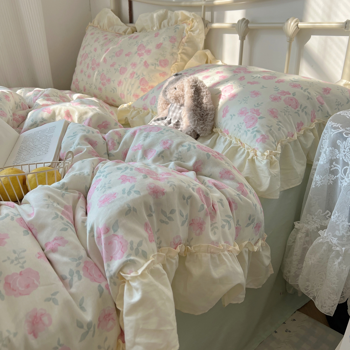 91家纺网 家纺一手货源 找家纺 （总）桃喜 2026新款韩式全棉纯棉花边款四件套 会员-3