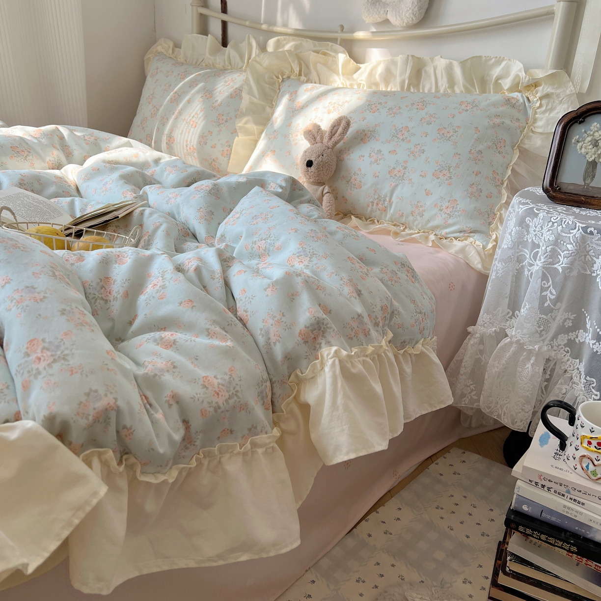 91家纺网 家纺一手货源 找家纺 （总）桃喜 2026新款韩式全棉纯棉花边款四件套 会员-3