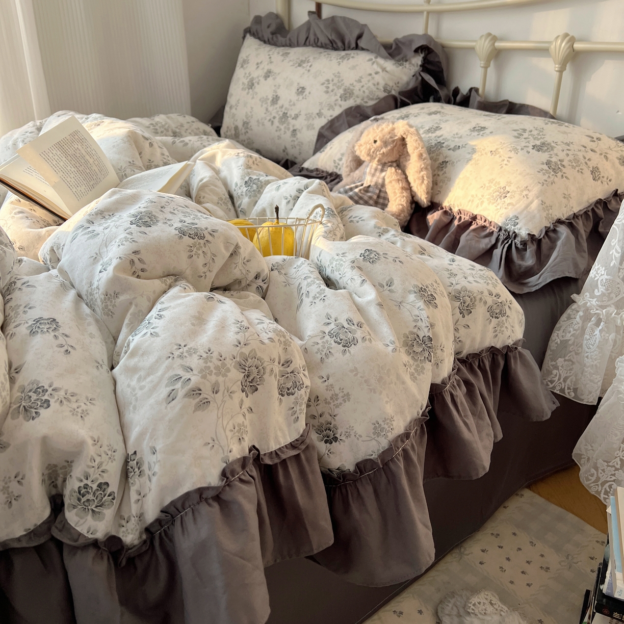 91家纺网 家纺一手货源 找家纺 （总）桃喜 2026新款韩式全棉纯棉花边款四件套 会员-3