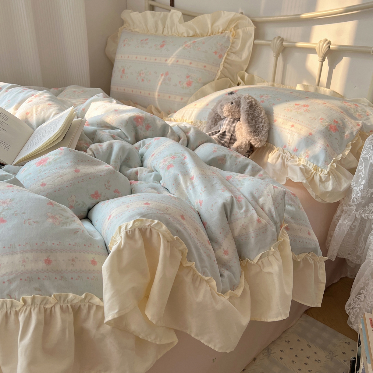 91家纺网 家纺一手货源 找家纺 （总）桃喜 2026新款韩式全棉纯棉花边款四件套 会员-3