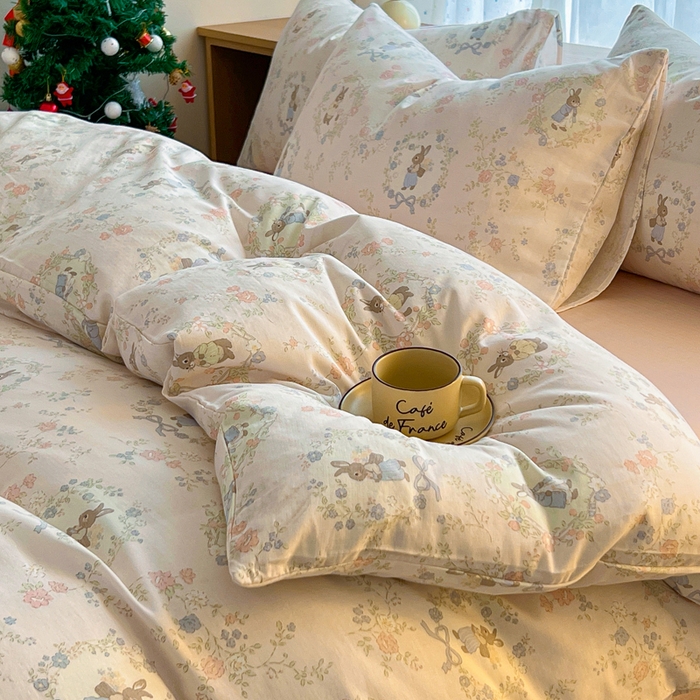 91家纺网 家纺一手货源 找家纺 仟网汇 2026新款有氧全棉双层纱四件套 安琪拉兔