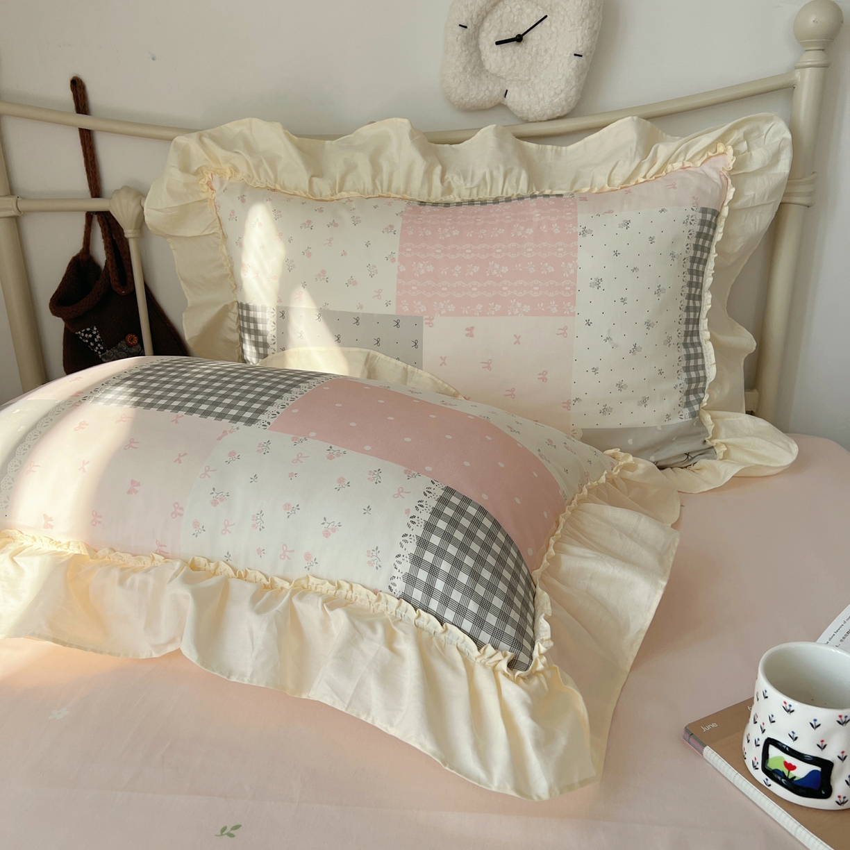 91家纺网 家纺一手货源 找家纺 桃喜 2026新款韩式全棉纯棉花边款四件套 会员-3 粉格拼布碎花（花边款）
