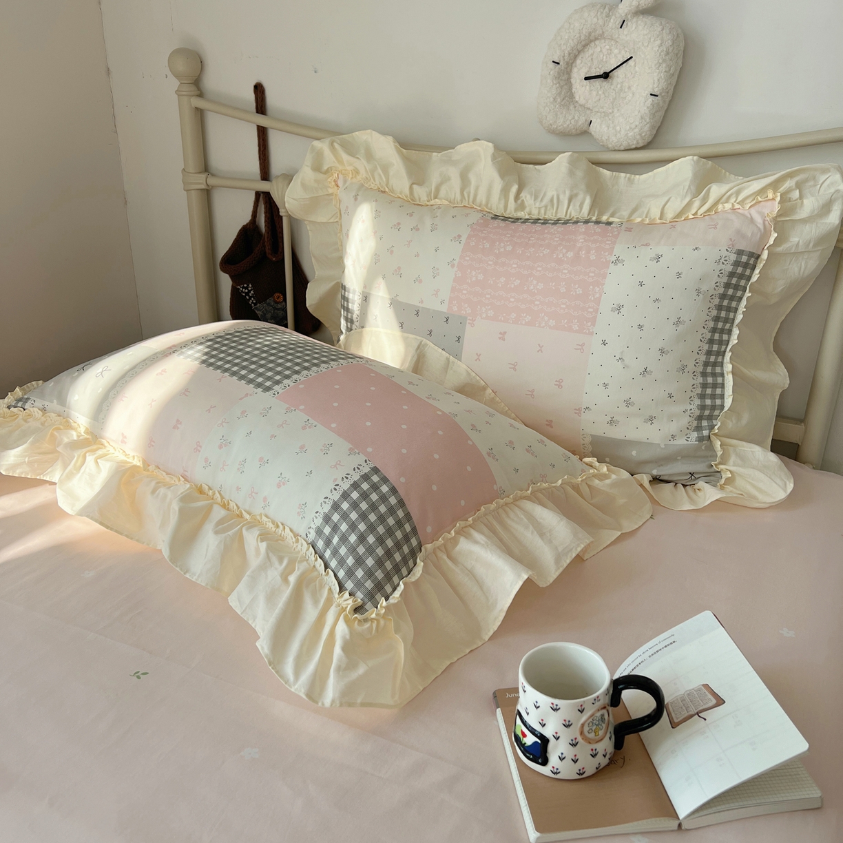 91家纺网 家纺一手货源 找家纺 桃喜 2026新款韩式全棉纯棉花边款四件套 会员-3 粉格拼布碎花（花边款）