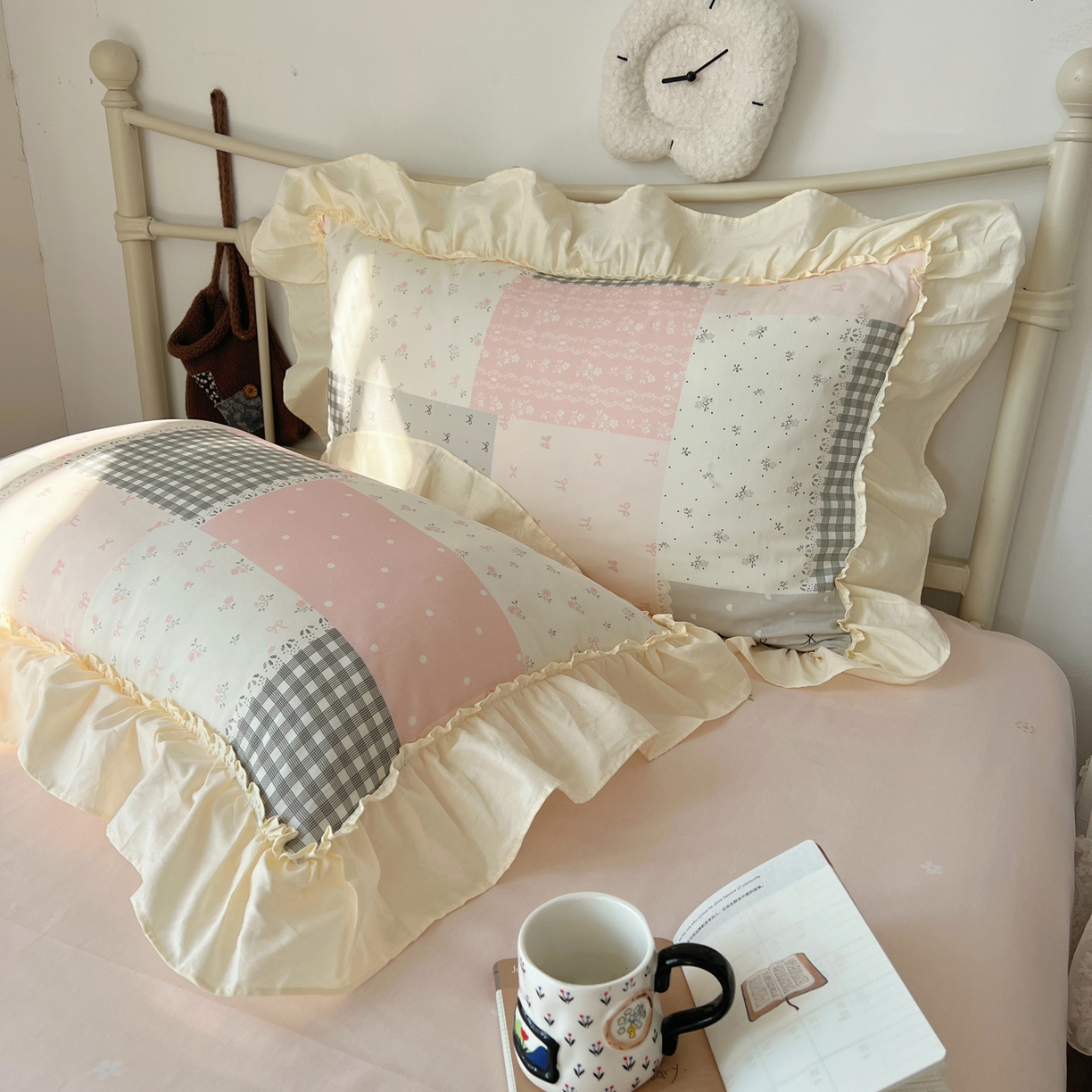 91家纺网 家纺一手货源 找家纺 桃喜 2026新款韩式全棉纯棉花边款四件套 会员-3 粉格拼布碎花（花边款）