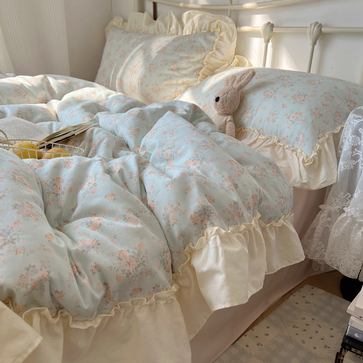 91家纺网 家纺一手货源 找家纺 桃喜 2026新款韩式全棉纯棉花边款四件套 会员-3 山茶（花边款）