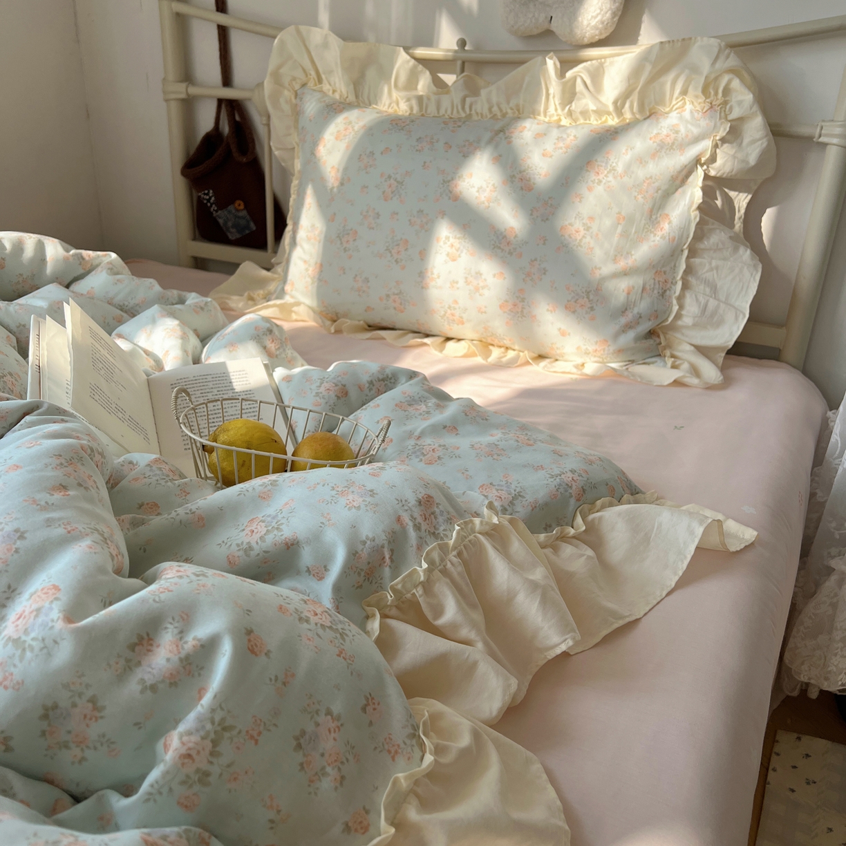 91家纺网 家纺一手货源 找家纺 桃喜 2026新款韩式全棉纯棉花边款四件套 会员-3 山茶（花边款）