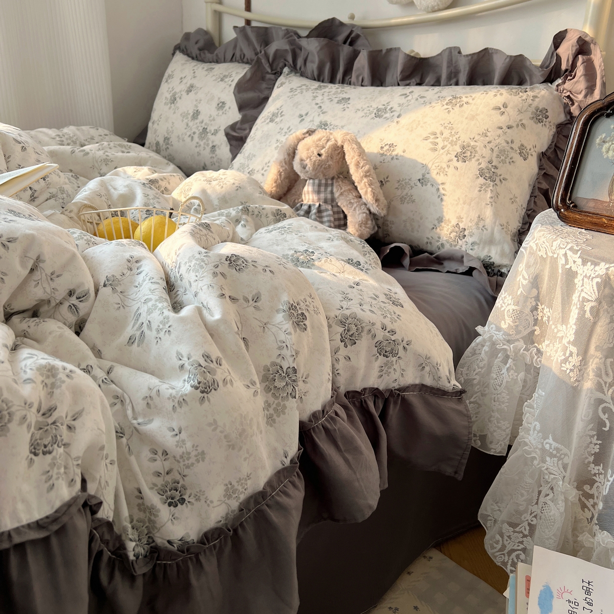 91家纺网 家纺一手货源 找家纺 桃喜 2026新款韩式全棉纯棉花边款四件套 会员-3 赫本（花边款）