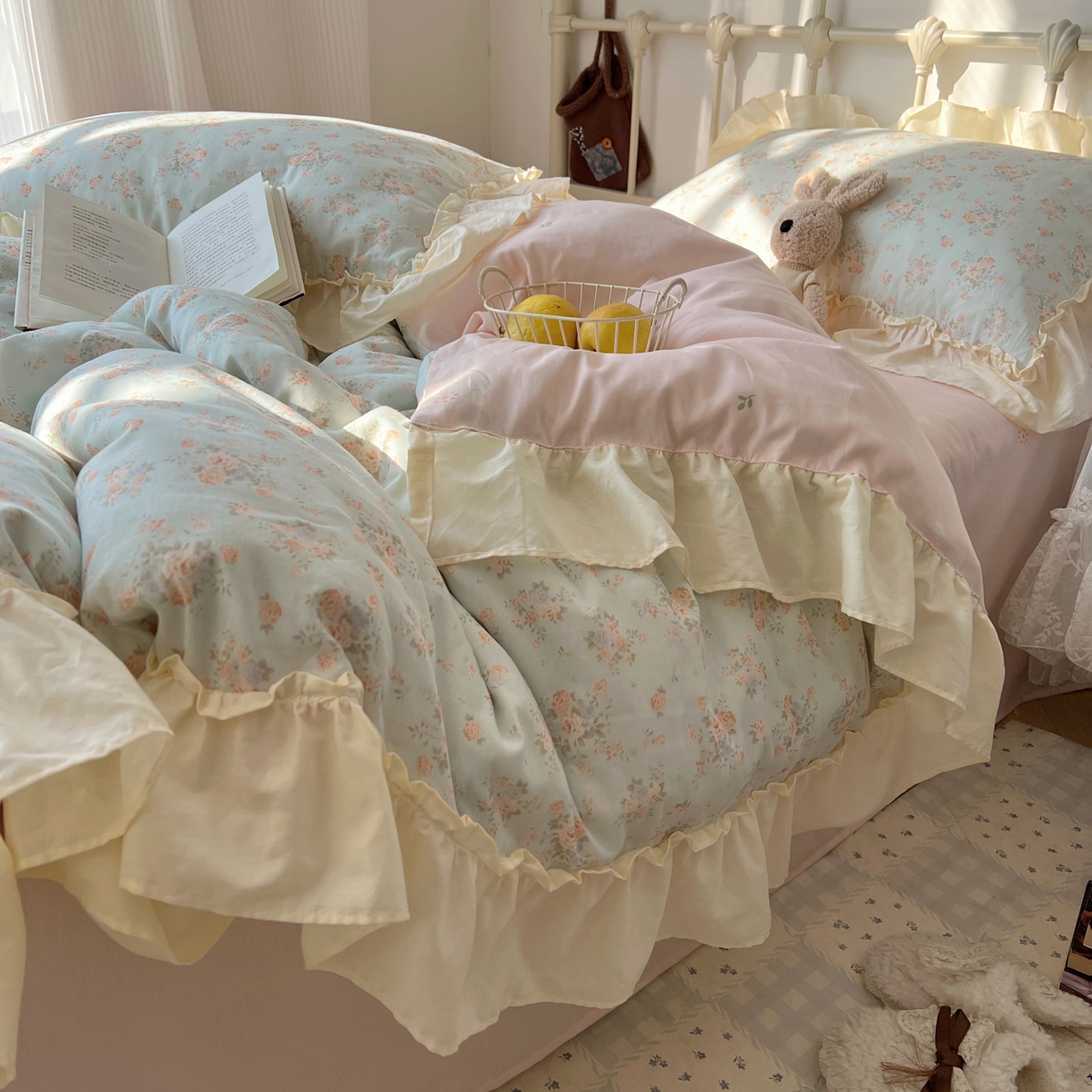 91家纺网 家纺一手货源 找家纺 桃喜 2026新款韩式全棉纯棉花边款四件套 会员-3 山茶（花边款）