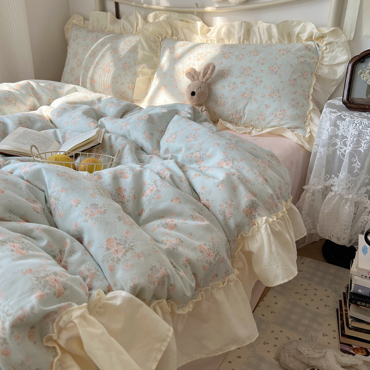 91家纺网 家纺一手货源 找家纺 桃喜 2026新款韩式全棉纯棉花边款四件套 会员-3 山茶（花边款）