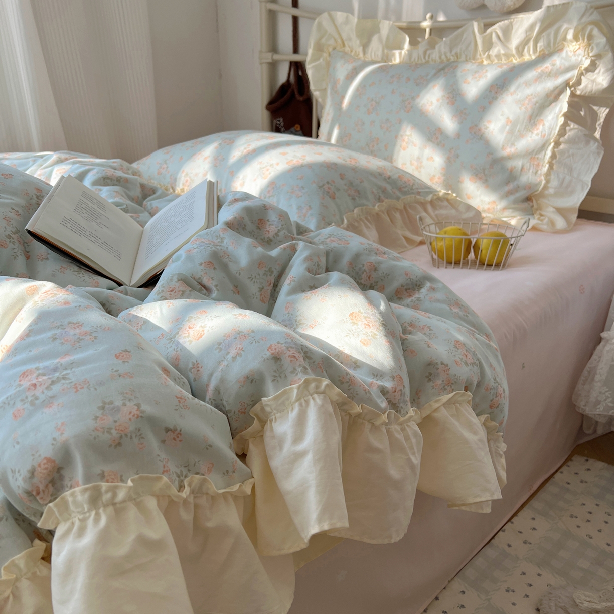 91家纺网 家纺一手货源 找家纺 桃喜 2026新款韩式全棉纯棉花边款四件套 会员-3 山茶（花边款）