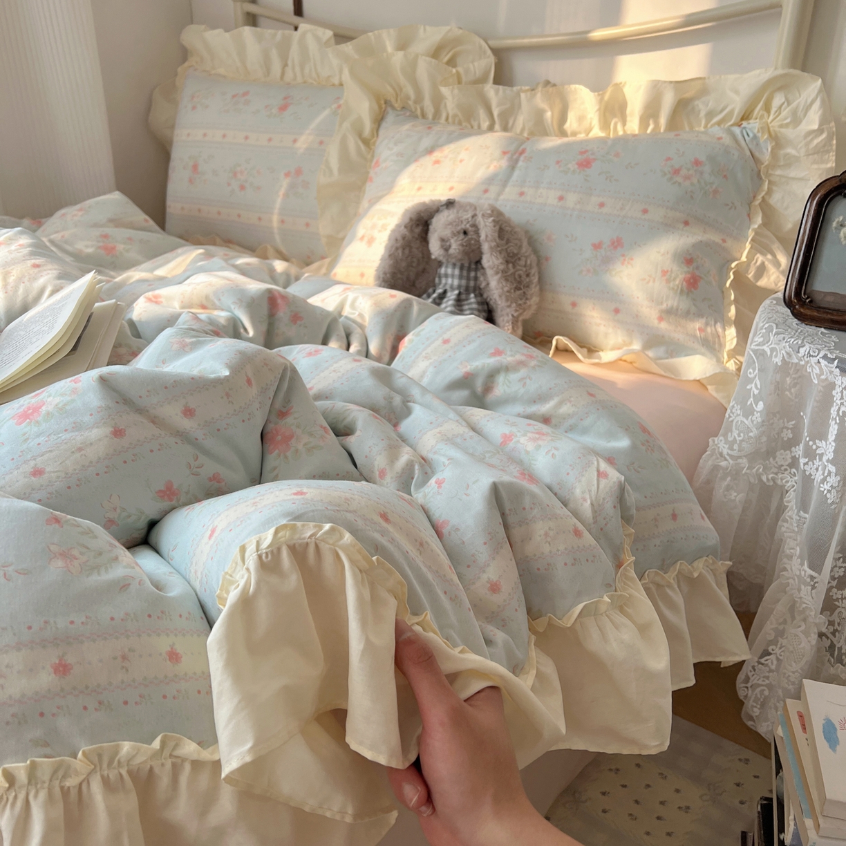 91家纺网 家纺一手货源 找家纺 桃喜 2026新款韩式全棉纯棉花边款四件套 会员-3 馥郁蓝（花边款）