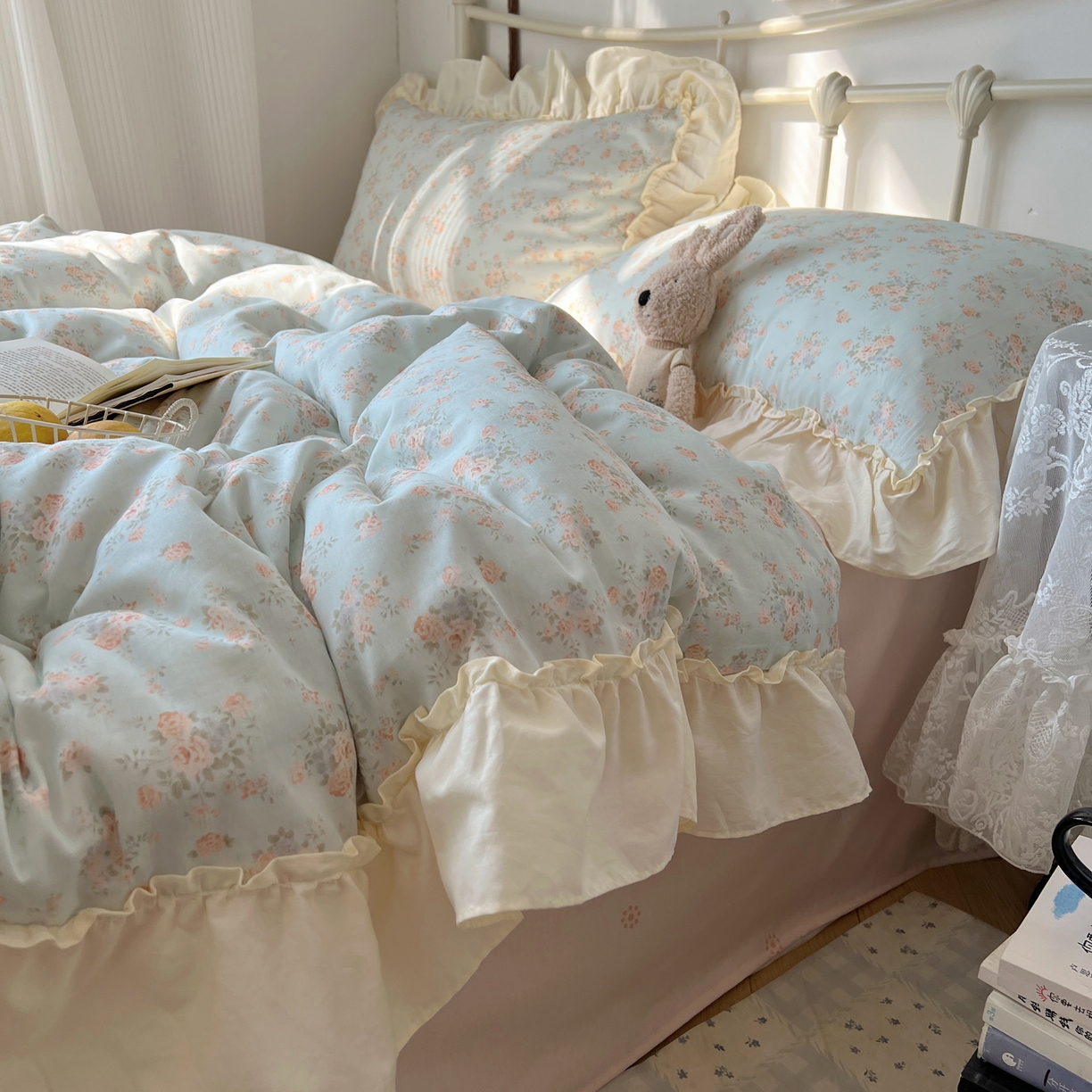 91家纺网 家纺一手货源 找家纺 桃喜 2026新款韩式全棉纯棉花边款四件套 会员-3 山茶（花边款）