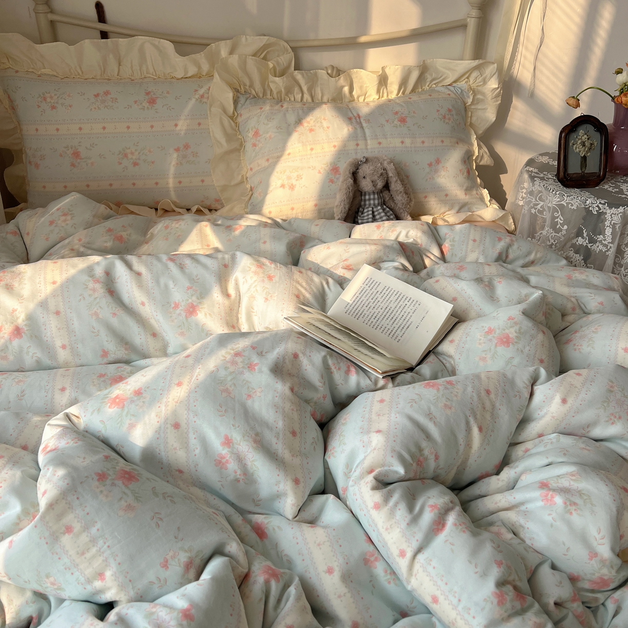 91家纺网 家纺一手货源 找家纺 桃喜 2026新款韩式全棉纯棉花边款四件套 会员-3 馥郁蓝（花边款）