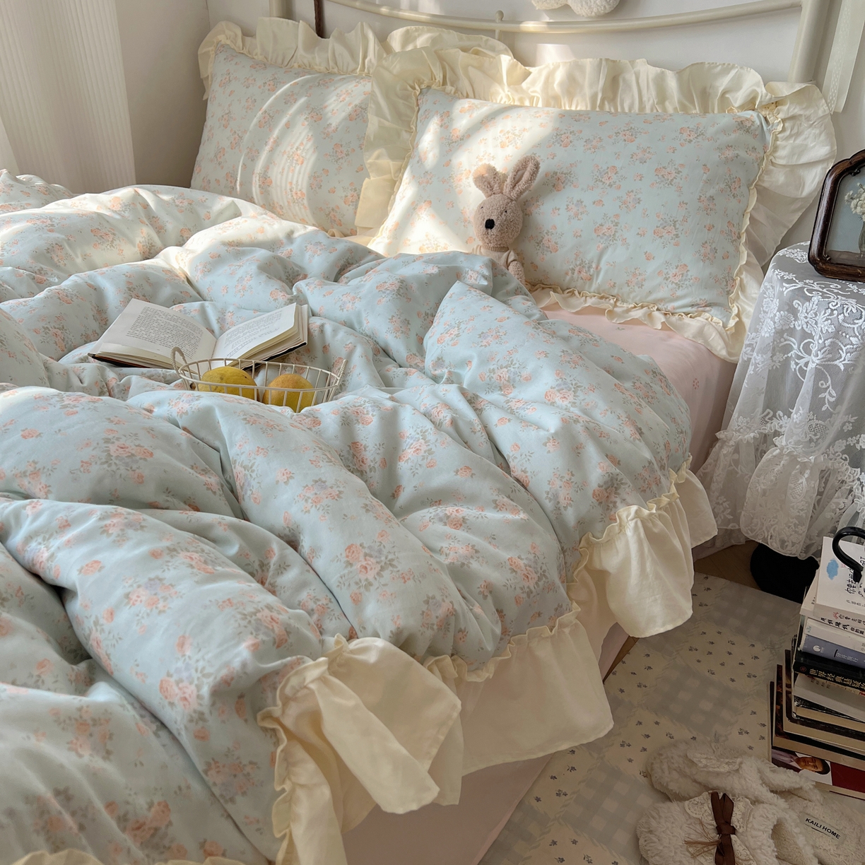 91家纺网 家纺一手货源 找家纺 桃喜 2026新款韩式全棉纯棉花边款四件套 会员-3 山茶（花边款）