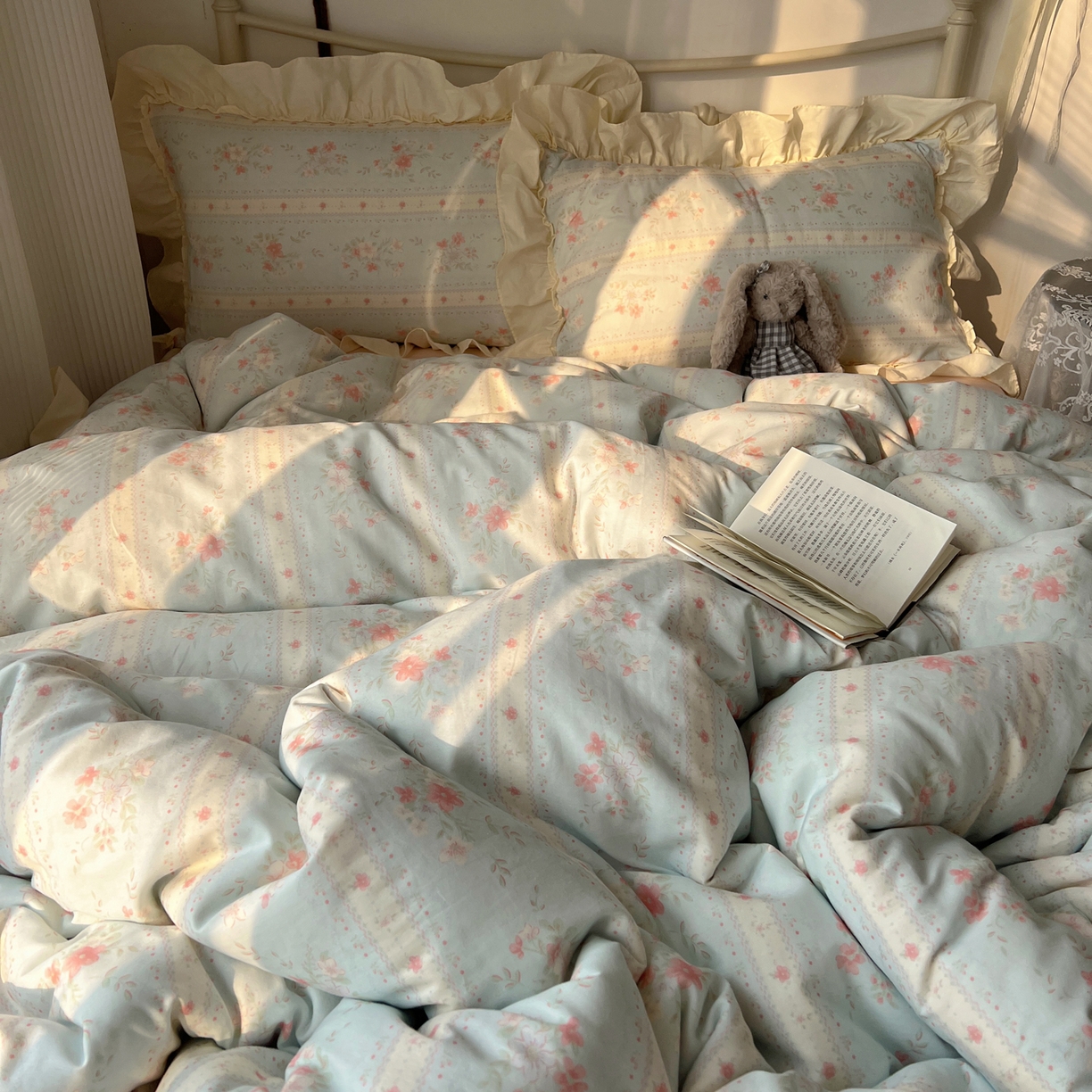 91家纺网 家纺一手货源 找家纺 桃喜 2026新款韩式全棉纯棉花边款四件套 会员-3 馥郁蓝（花边款）