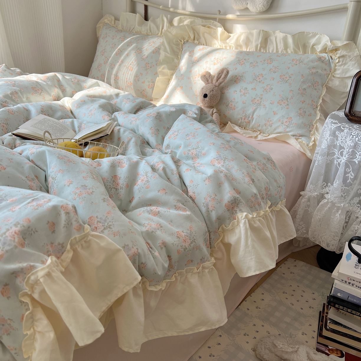 91家纺网 家纺一手货源 找家纺 桃喜 2026新款韩式全棉纯棉花边款四件套 会员-3 山茶（花边款）