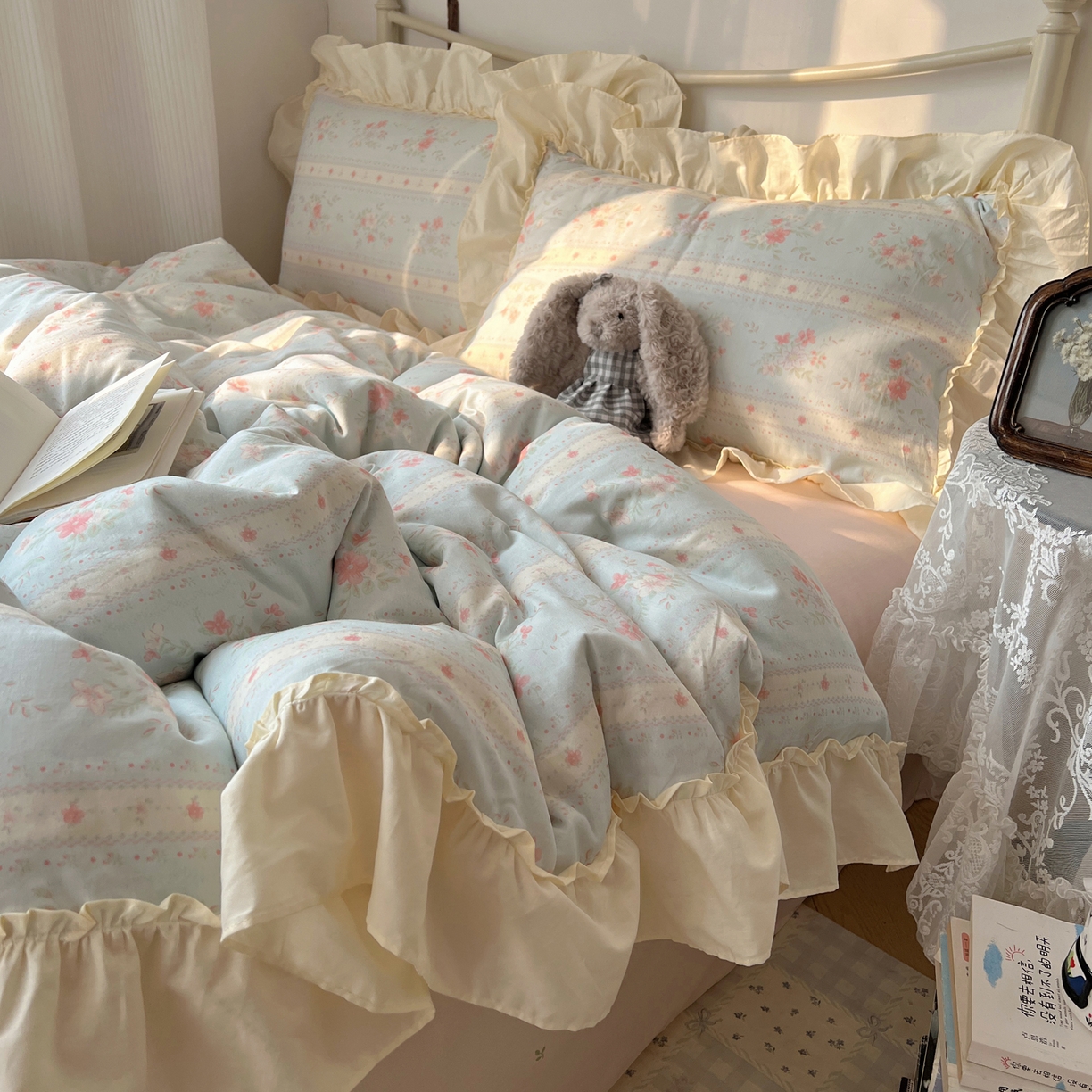 91家纺网 家纺一手货源 找家纺 桃喜 2026新款韩式全棉纯棉花边款四件套 会员-3 馥郁蓝（花边款）