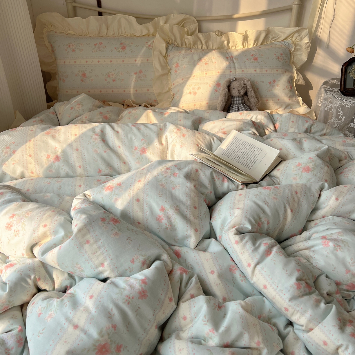 91家纺网 家纺一手货源 找家纺 桃喜 2026新款韩式全棉纯棉花边款四件套 会员-3 馥郁蓝（花边款）