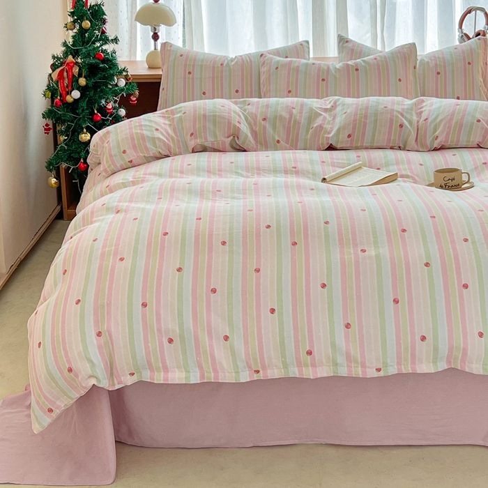 仟网汇 2026新款有氧全棉双层纱四件套 草莓酱