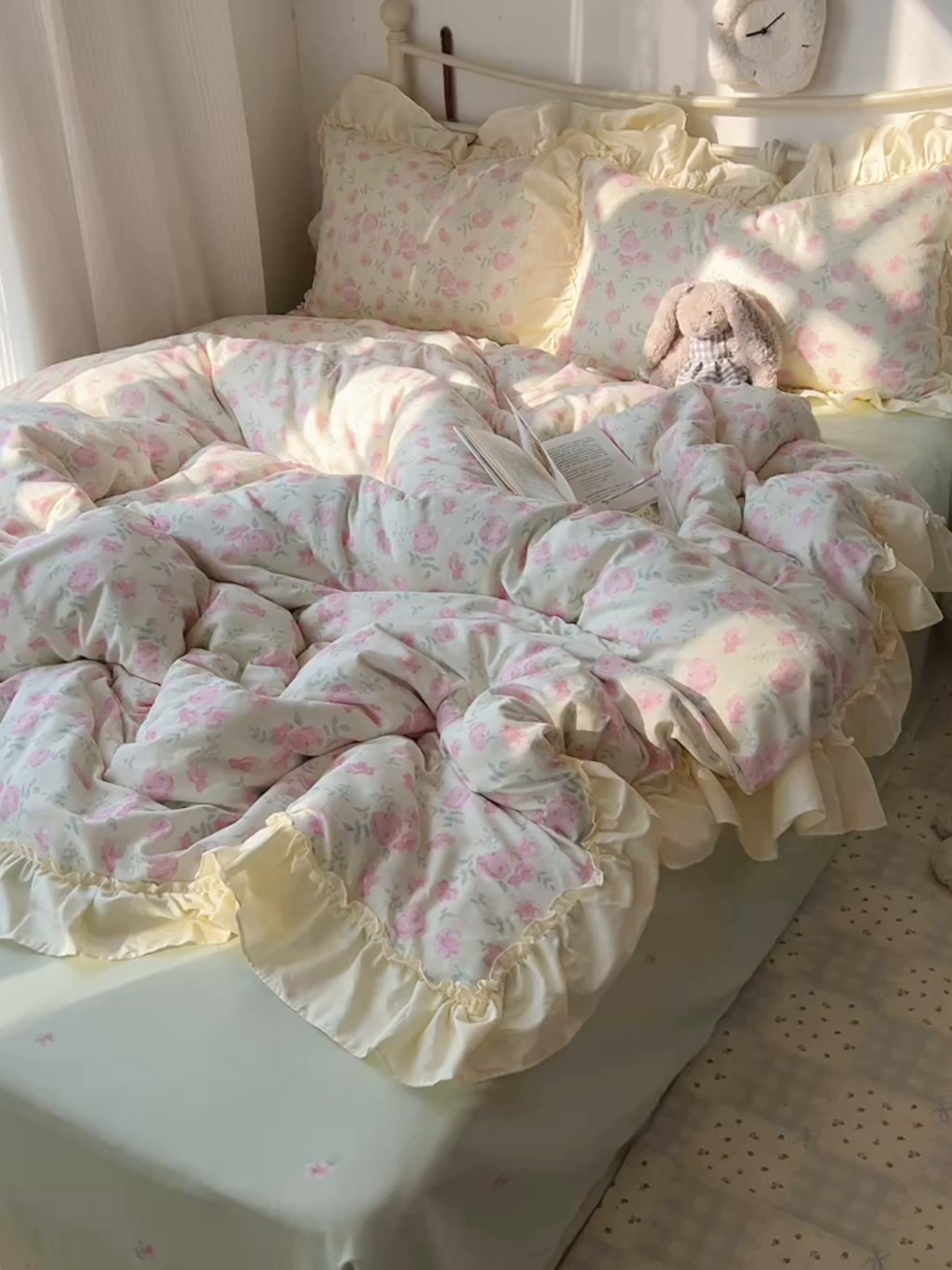 91家纺网 家纺一手货源 找家纺 桃喜 2026新款韩式全棉纯棉花边款四件套 会员-3 早春花园（花边款）