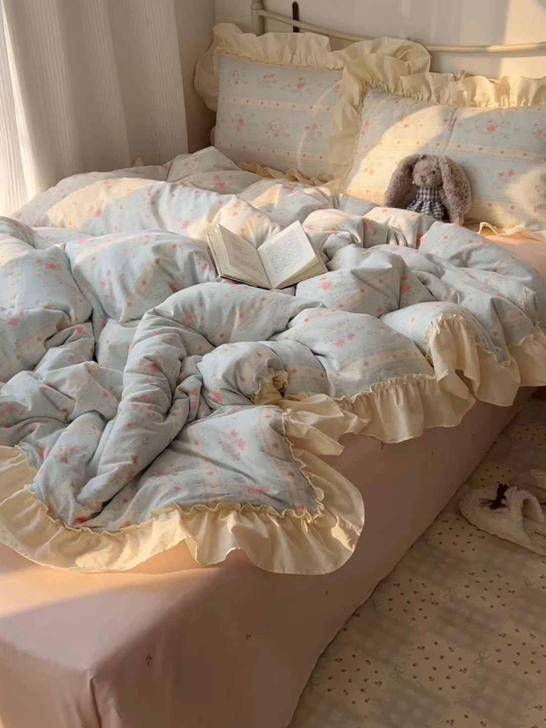 91家纺网 家纺一手货源 找家纺 桃喜 2026新款韩式全棉纯棉花边款四件套 会员-3 馥郁蓝（花边款）