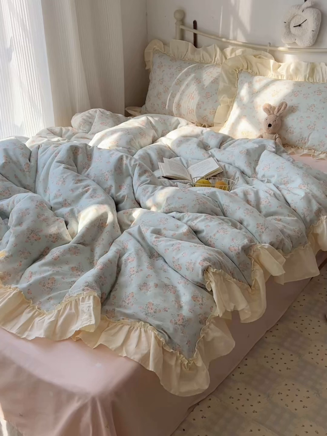 91家纺网 家纺一手货源 找家纺 桃喜 2026新款韩式全棉纯棉花边款四件套 会员-3 山茶（花边款）