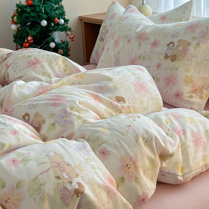 91家纺网 家纺一手货源 找家纺 仟网汇 2026新款有氧全棉双层纱四件套 维尼熊