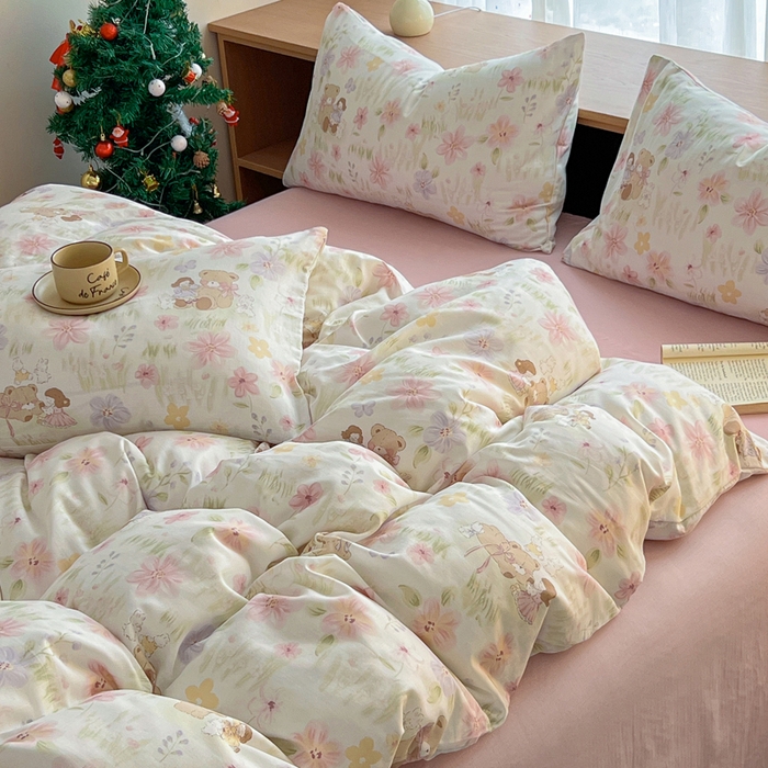 91家纺网 家纺一手货源 找家纺 仟网汇 2026新款有氧全棉双层纱四件套 维尼熊