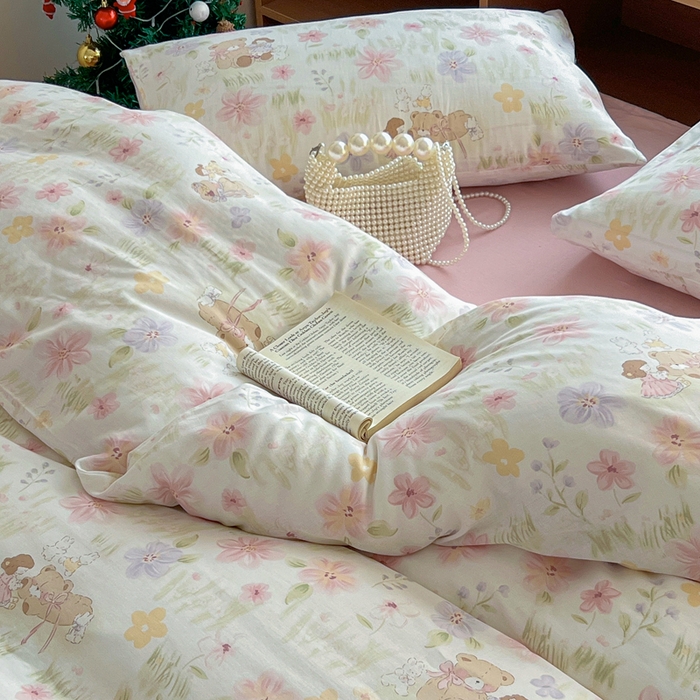 91家纺网 家纺一手货源 找家纺 仟网汇 2026新款有氧全棉双层纱四件套 维尼熊