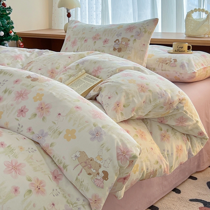 91家纺网 家纺一手货源 找家纺 仟网汇 2026新款有氧全棉双层纱四件套 维尼熊