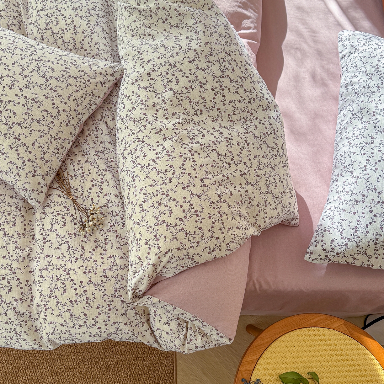 91家纺网 家纺一手货源 找家纺 竹合家纺 2026春夏新品色织棉麻棉纱系列皱皱纱四件套 复古小花