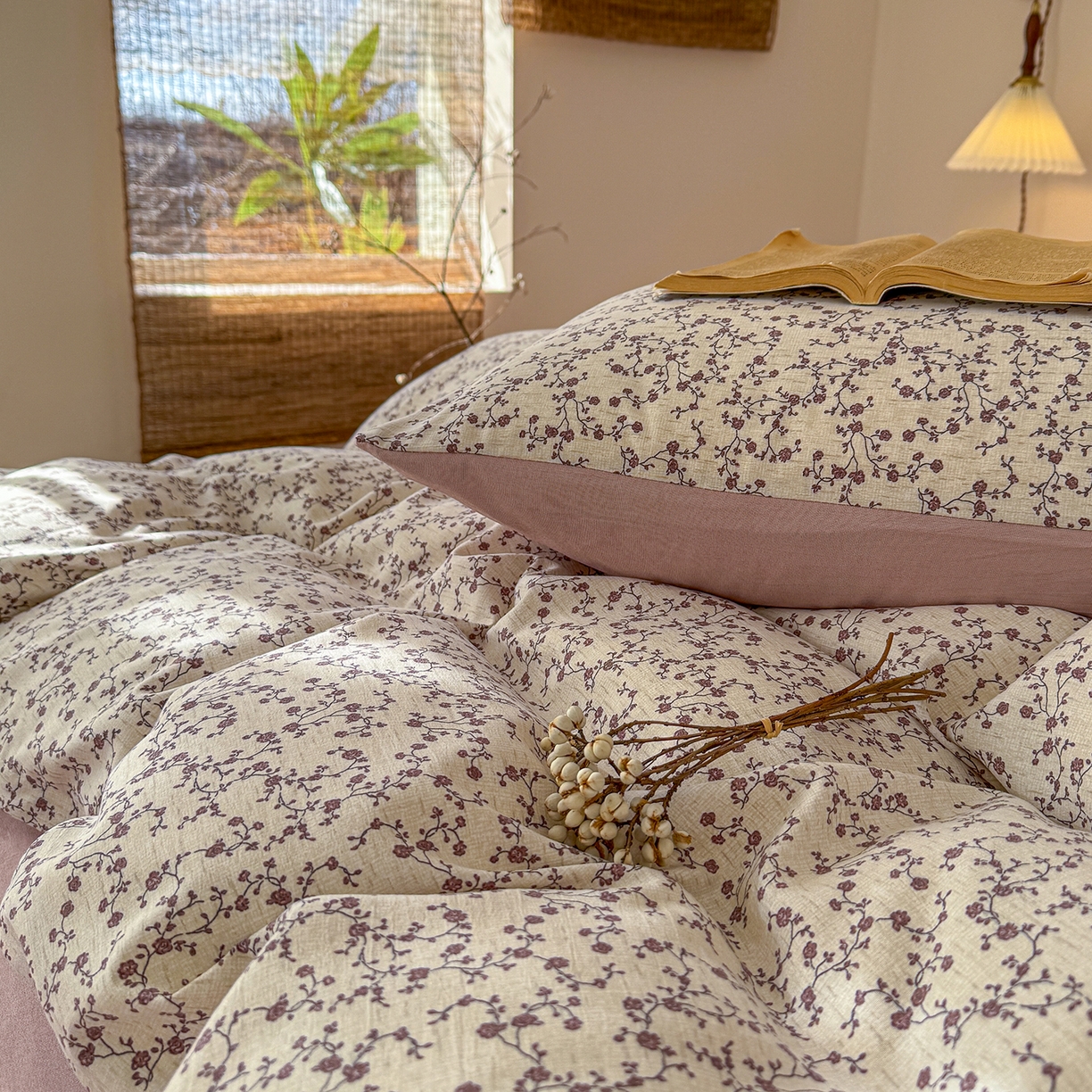 91家纺网 家纺一手货源 找家纺 竹合家纺 2026春夏新品色织棉麻棉纱系列皱皱纱四件套 复古小花