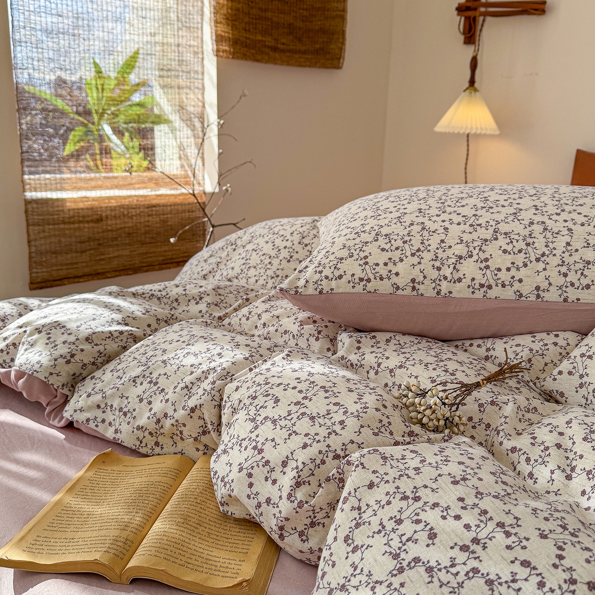 91家纺网 家纺一手货源 找家纺 竹合家纺 2026春夏新品色织棉麻棉纱系列皱皱纱四件套 复古小花