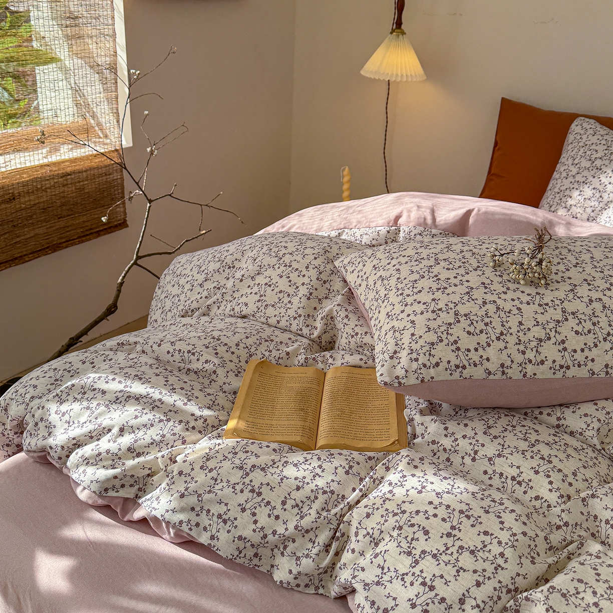 91家纺网 家纺一手货源 找家纺 竹合家纺 2026春夏新品色织棉麻棉纱系列皱皱纱四件套 复古小花