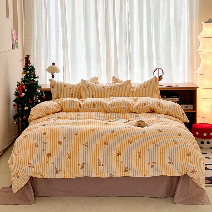 91家纺网 家纺一手货源 找家纺 仟网汇 2026新款有氧全棉双层纱四件套 星星仔