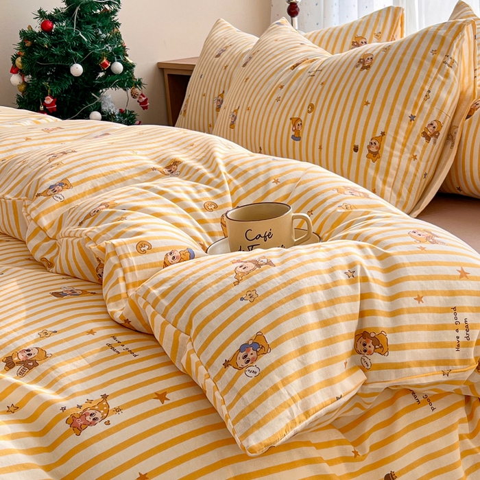 91家纺网 家纺一手货源 找家纺 仟网汇 2026新款有氧全棉双层纱四件套 星星仔