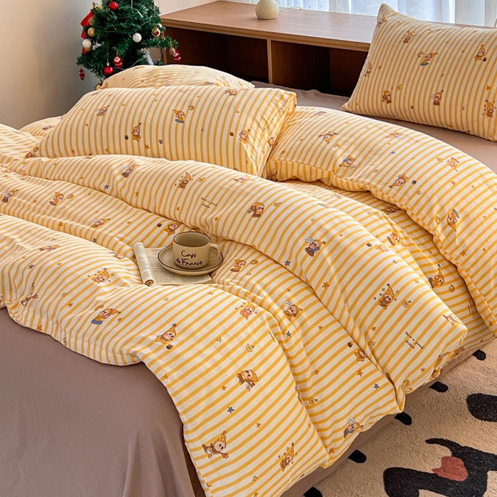 91家纺网 家纺一手货源 找家纺 仟网汇 2026新款有氧全棉双层纱四件套 星星仔