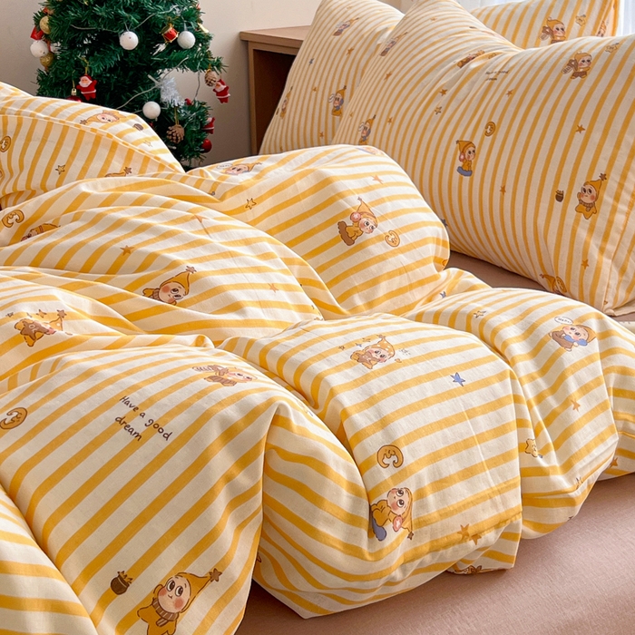 91家纺网 家纺一手货源 找家纺 仟网汇 2026新款有氧全棉双层纱四件套 星星仔