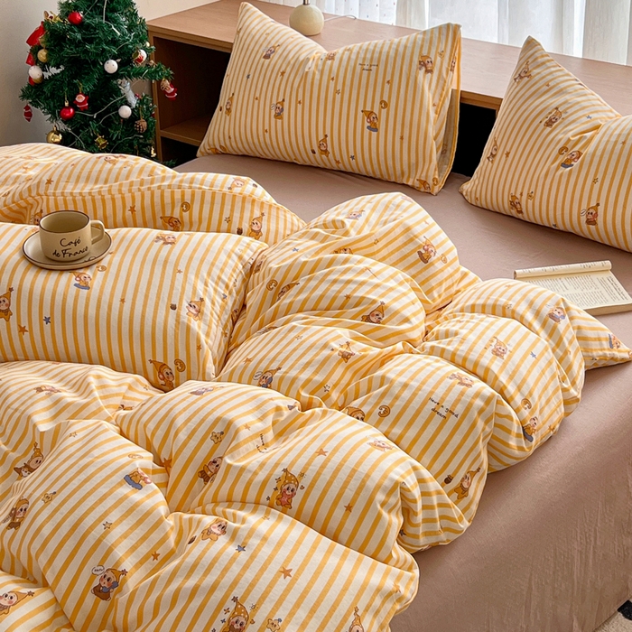 91家纺网 家纺一手货源 找家纺 仟网汇 2026新款有氧全棉双层纱四件套 星星仔