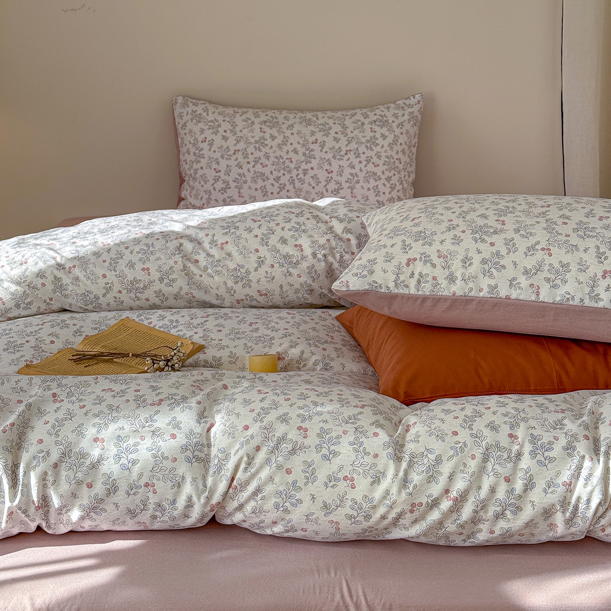 91家纺网 家纺一手货源 找家纺 竹合家纺 2026春夏新品色织棉麻棉纱系列皱皱纱四件套 梅果