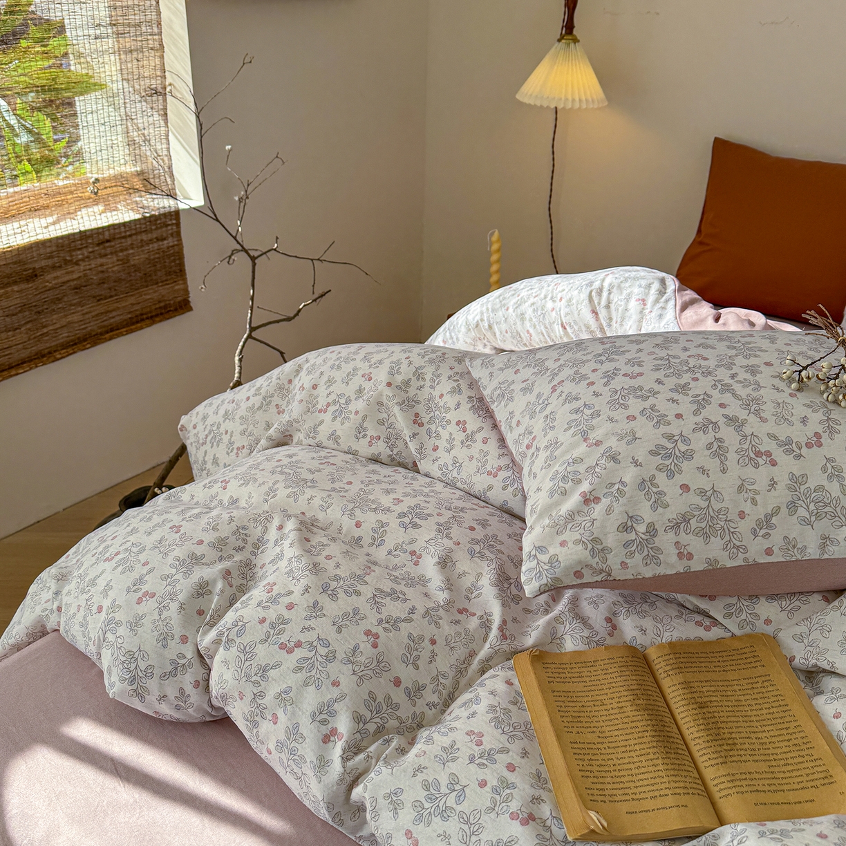 91家纺网 家纺一手货源 找家纺 竹合家纺 2026春夏新品色织棉麻棉纱系列皱皱纱四件套 梅果