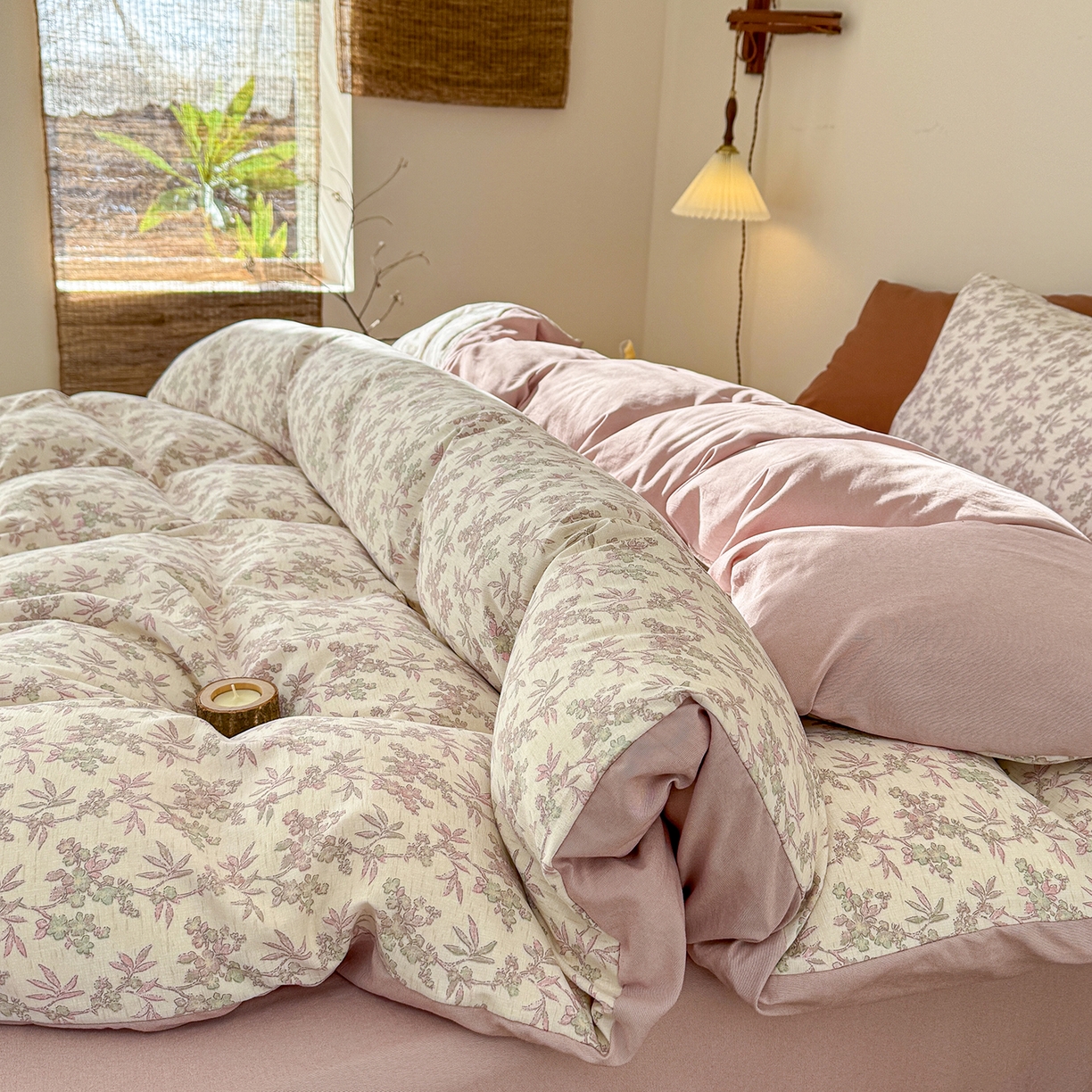 91家纺网 家纺一手货源 找家纺 竹合家纺 2026春夏新品色织棉麻棉纱系列皱皱纱四件套 扶摇花