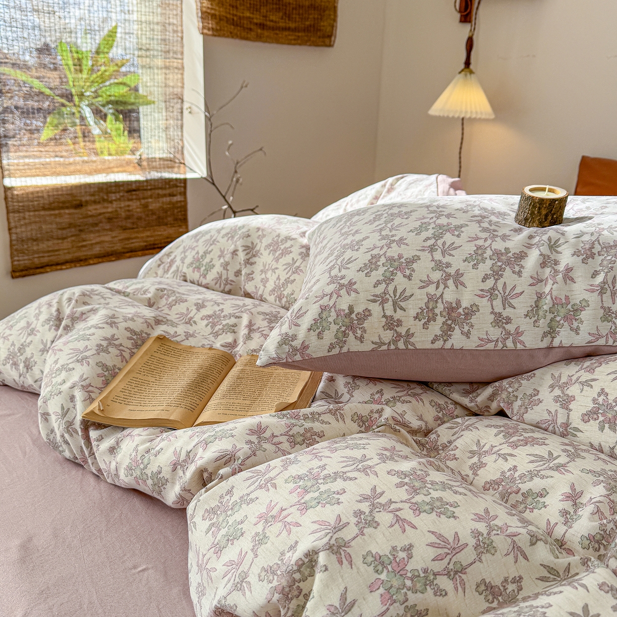 91家纺网 家纺一手货源 找家纺 竹合家纺 2026春夏新品色织棉麻棉纱系列皱皱纱四件套 扶摇花