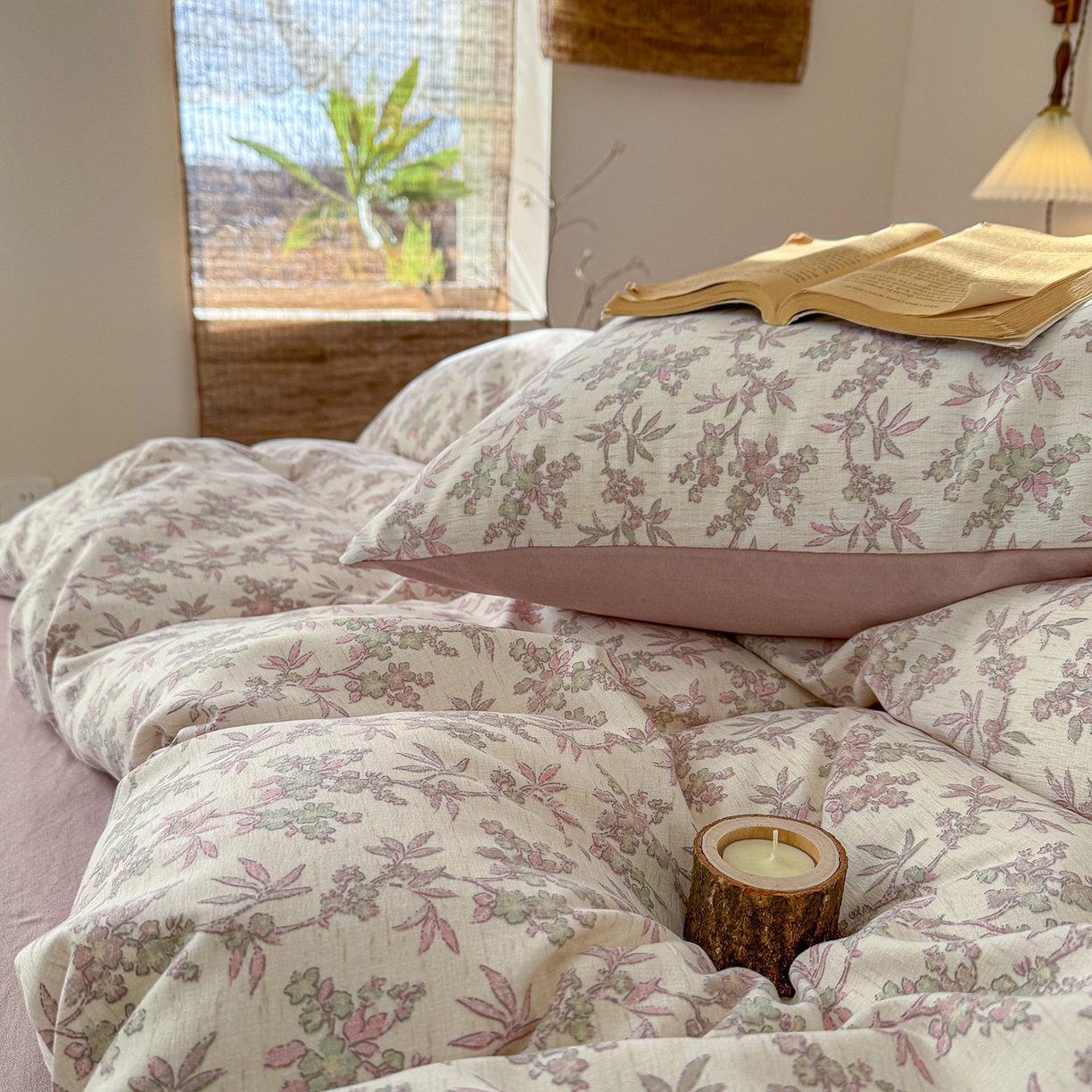 91家纺网 家纺一手货源 找家纺 竹合家纺 2026春夏新品色织棉麻棉纱系列皱皱纱四件套 扶摇花