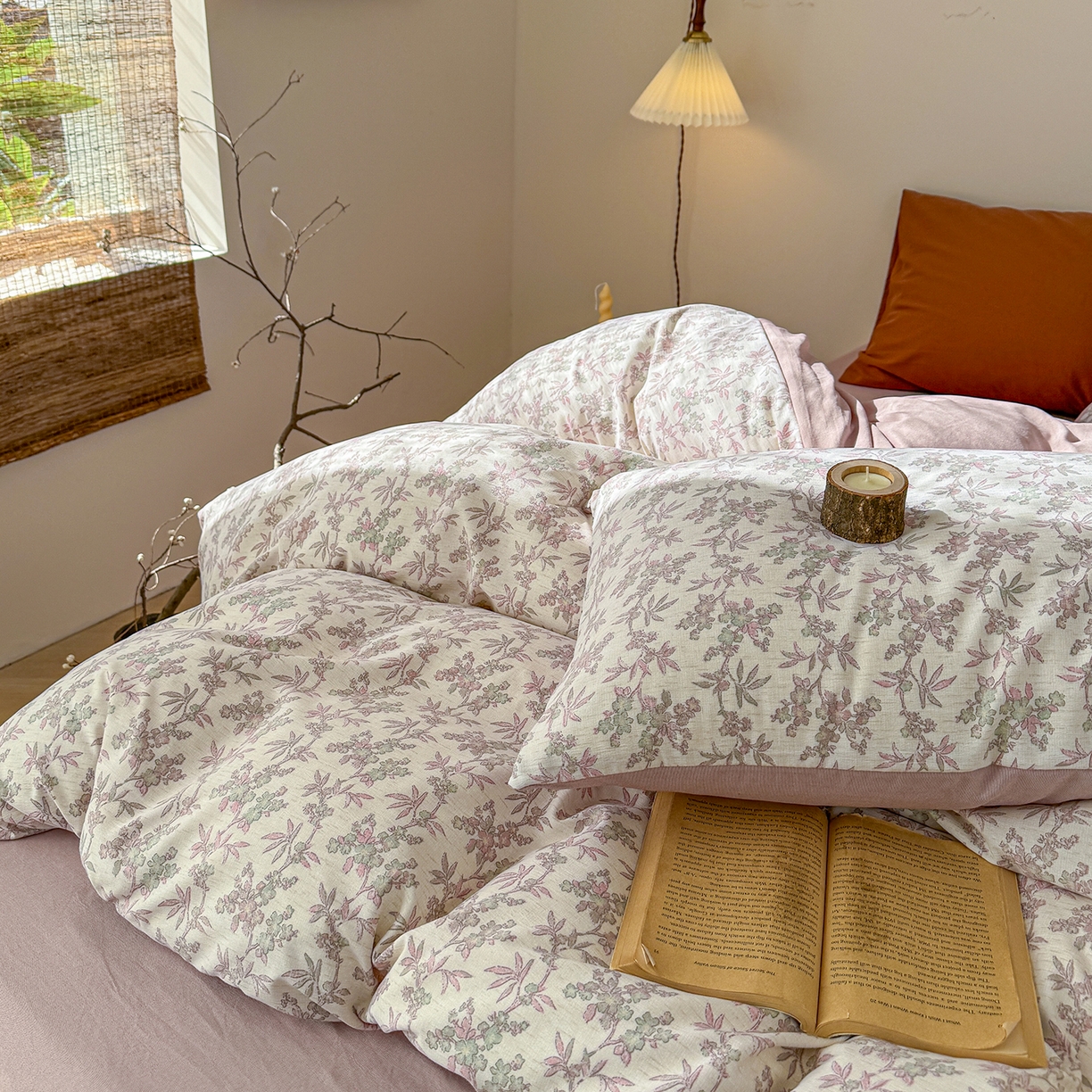 91家纺网 家纺一手货源 找家纺 竹合家纺 2026春夏新品色织棉麻棉纱系列皱皱纱四件套 扶摇花