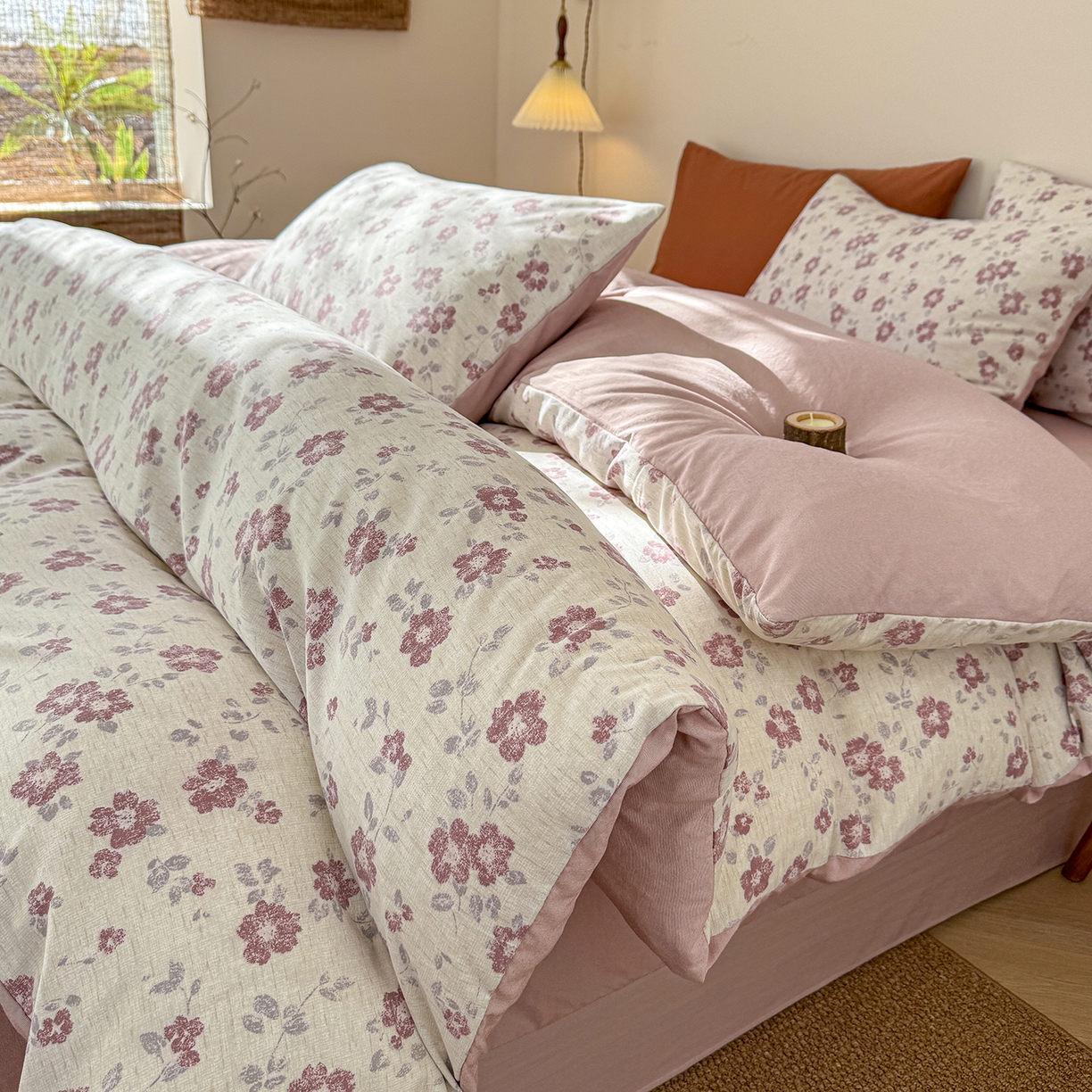 91家纺网 家纺一手货源 找家纺 竹合家纺 2026春夏新品色织棉麻棉纱系列皱皱纱四件套 花香满园